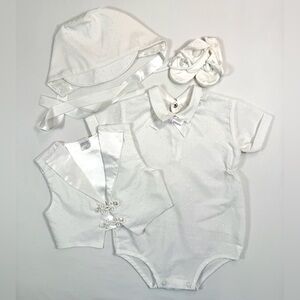 VTG Baby Boys' White Satin Christening 4-Piece Outfit Set Church‎ Size 12M